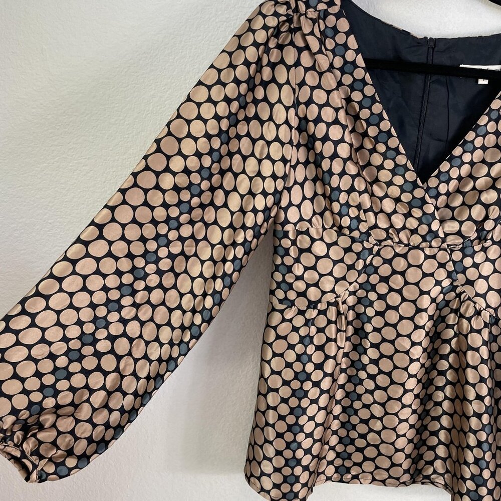 Nanette Lepore Black and Beige Polka Dot Long Sleeve Top - Picture 11 of 13